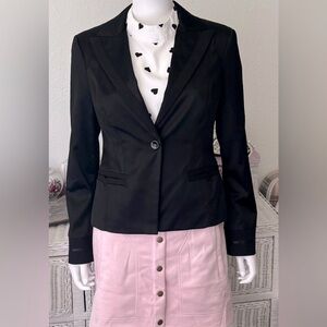Bebe Tuxedo Blazer Black Satin Slim Fitted Wedge Collar Fully Lined Size 8